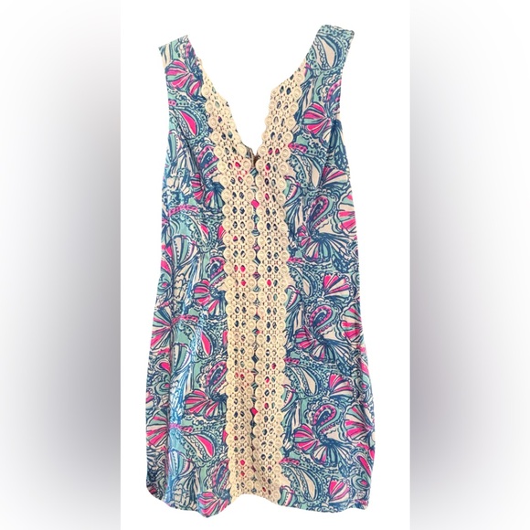 Lilly Pulitzer Target 20th Anniversary My Fans Shift Dress Blue Pink Crochet - Picture 3 of 7